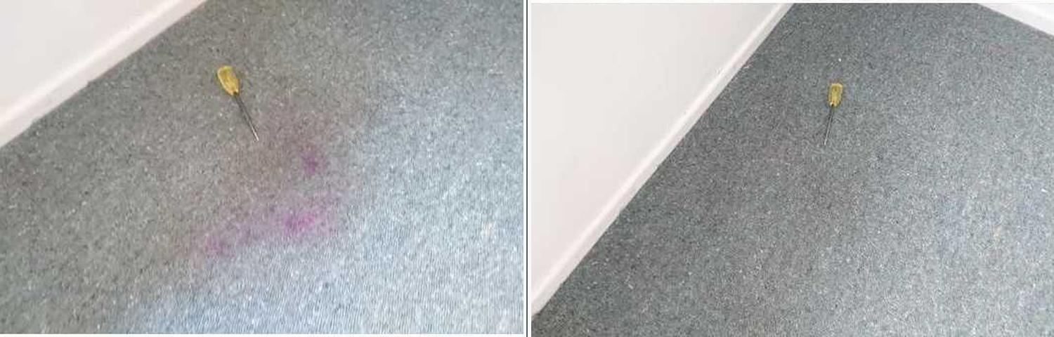 Dye spill repaired: before and after