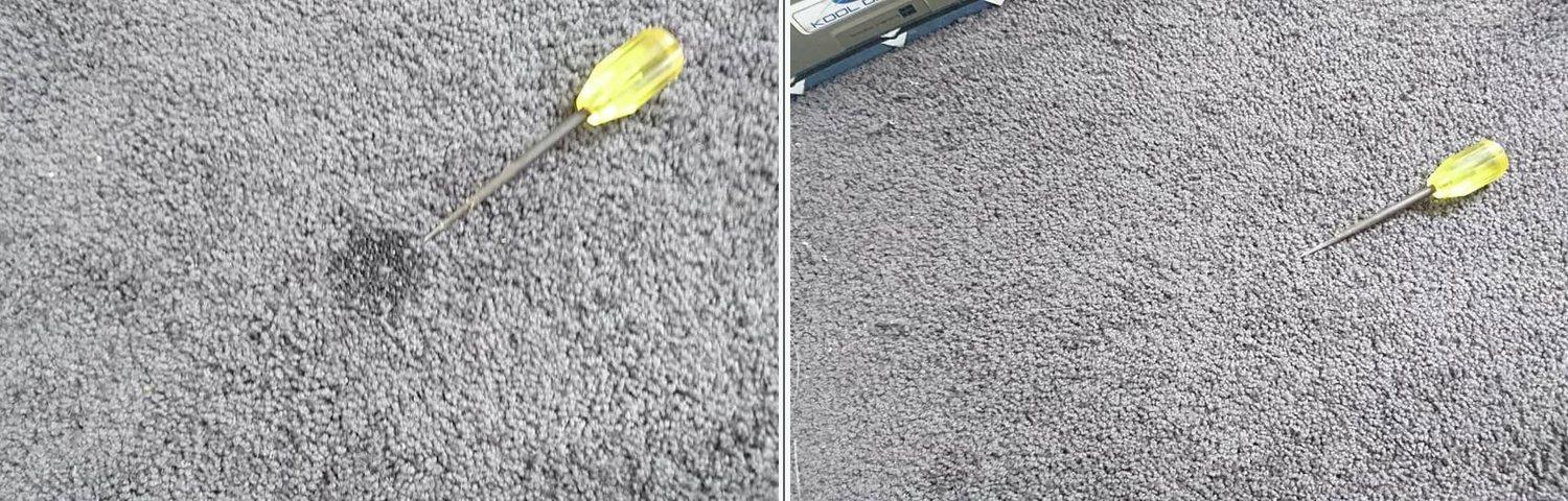 Scorched carpet restored: before and after