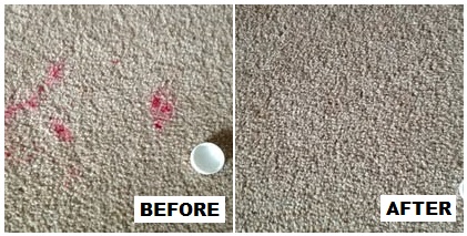 Before and after: a red stain removed from carpet